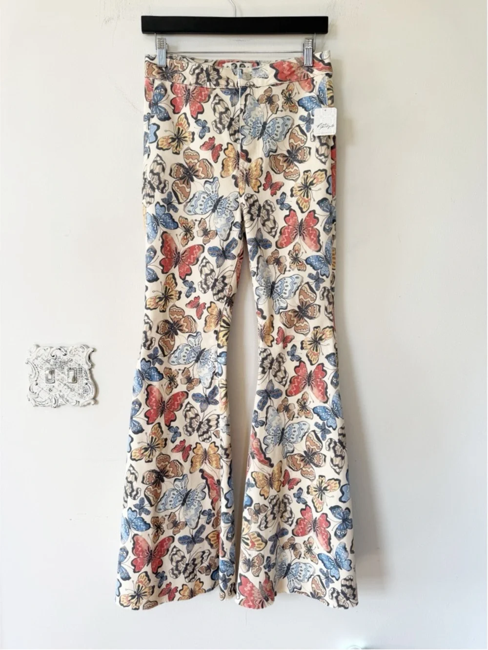 NWT Free People Just Float On Butterfly Print Flare Jeans 28 Boho Festival - Picture 7 of 11